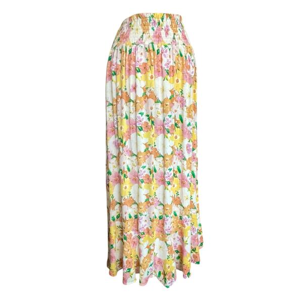 Rachel Zoe Pastel Floral Midi Skirt Women S/M Smocked Waist Cottagecore Boho - Picture 5 of 8